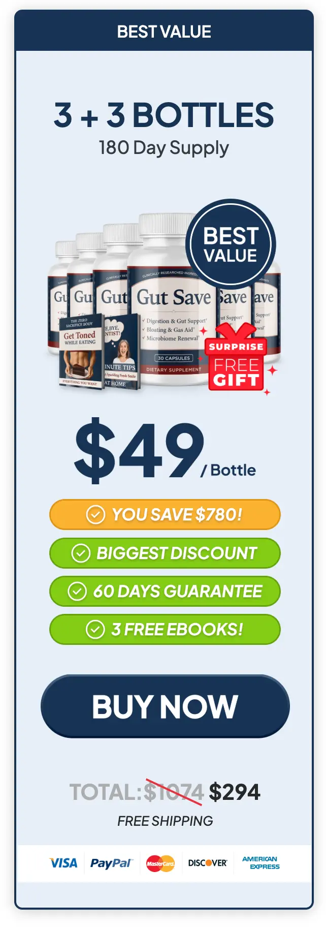 GutSave 6-bottle best value package with free bonuses